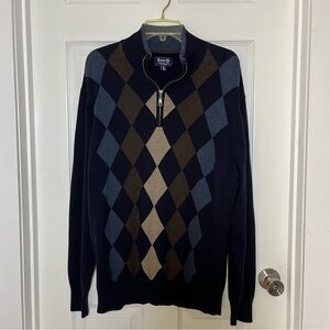 G.H. Bass & Co Sweater. Men's 1/4 Zip Argyle  - Navy, Browns, and Medium Blue